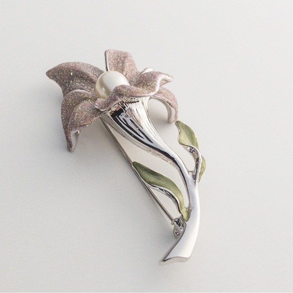 𝅺Vintage Margot Townsend Sparkling Pink Enamel Floral Earring Brooch Jewelry Set - Picture 12 of 16